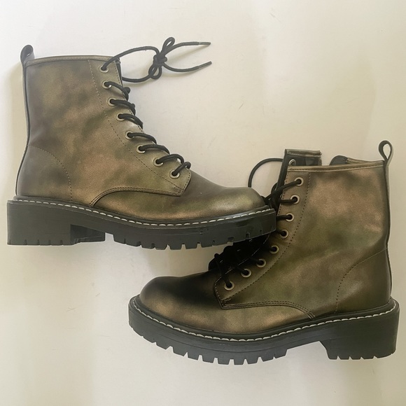 Forever 21 Faux Leather Lace Up 90s Y2K Moto Combat Boots Green Size 7.5 - Picture 3 of 8